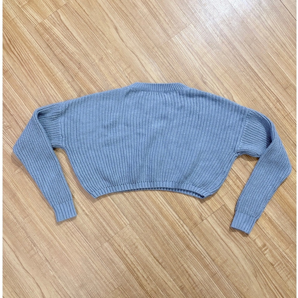 Elodie Cropped Sweater Y2k Textured‎ Knit Sky Blue Pullover Women's Medium - Picture 2 of 7